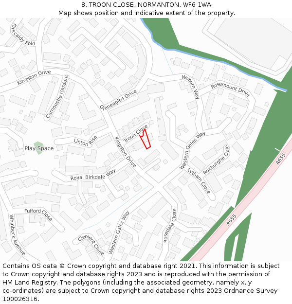 8, TROON CLOSE, NORMANTON, WF6 1WA: Location map and indicative extent of plot