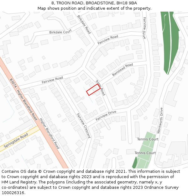 8, TROON ROAD, BROADSTONE, BH18 9BA: Location map and indicative extent of plot