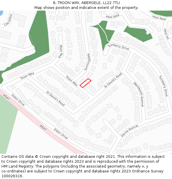 8, TROON WAY, ABERGELE, LL22 7TU: Location map and indicative extent of plot