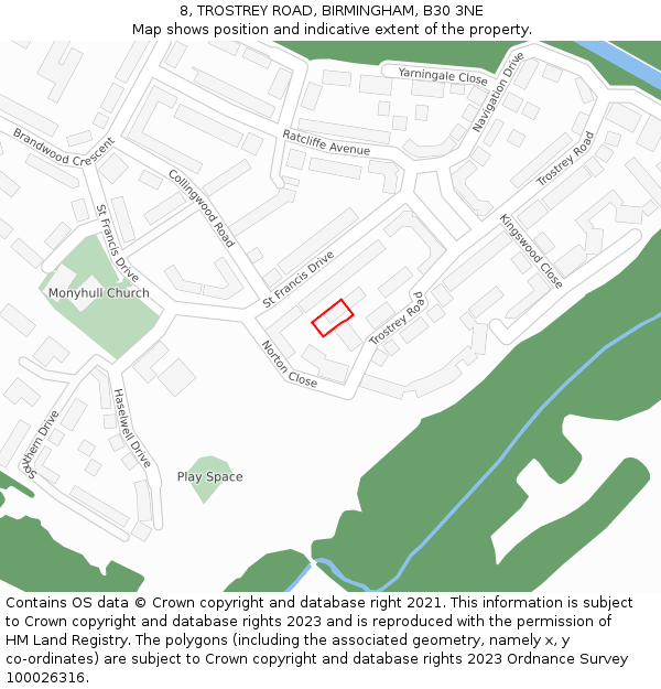 8, TROSTREY ROAD, BIRMINGHAM, B30 3NE: Location map and indicative extent of plot