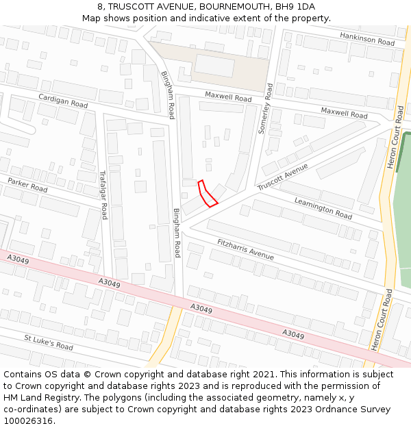 8, TRUSCOTT AVENUE, BOURNEMOUTH, BH9 1DA: Location map and indicative extent of plot