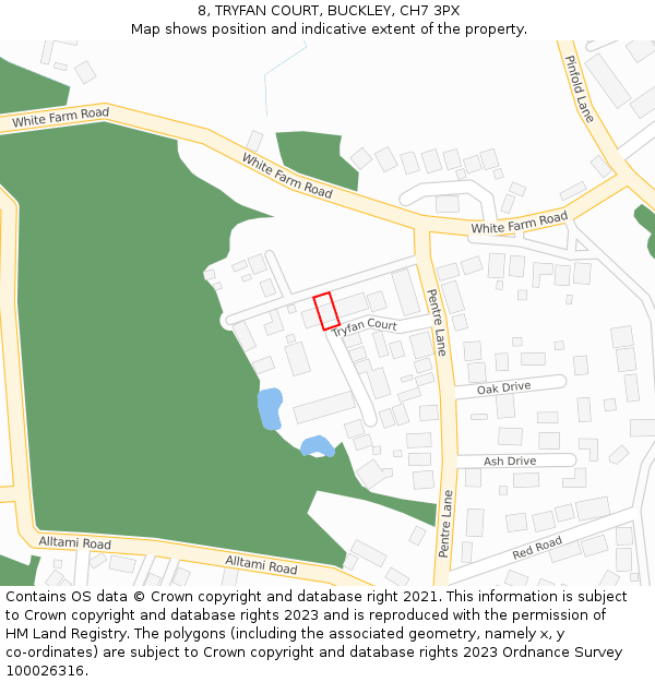 8, TRYFAN COURT, BUCKLEY, CH7 3PX: Location map and indicative extent of plot