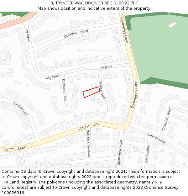 8, TRYNDEL WAY, BOGNOR REGIS, PO22 7HF: Location map and indicative extent of plot