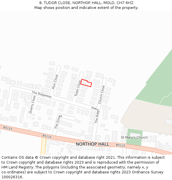 8, TUDOR CLOSE, NORTHOP HALL, MOLD, CH7 6HZ: Location map and indicative extent of plot