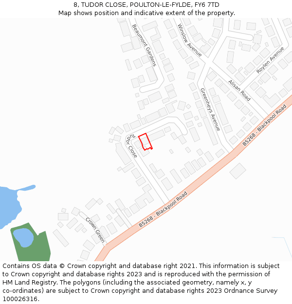 8, TUDOR CLOSE, POULTON-LE-FYLDE, FY6 7TD: Location map and indicative extent of plot