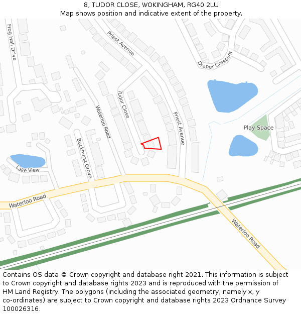 8, TUDOR CLOSE, WOKINGHAM, RG40 2LU: Location map and indicative extent of plot