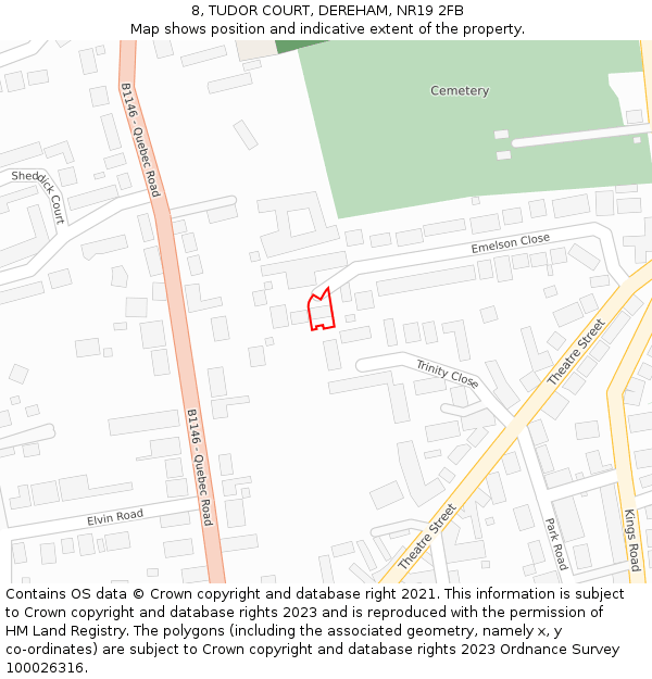 8, TUDOR COURT, DEREHAM, NR19 2FB: Location map and indicative extent of plot