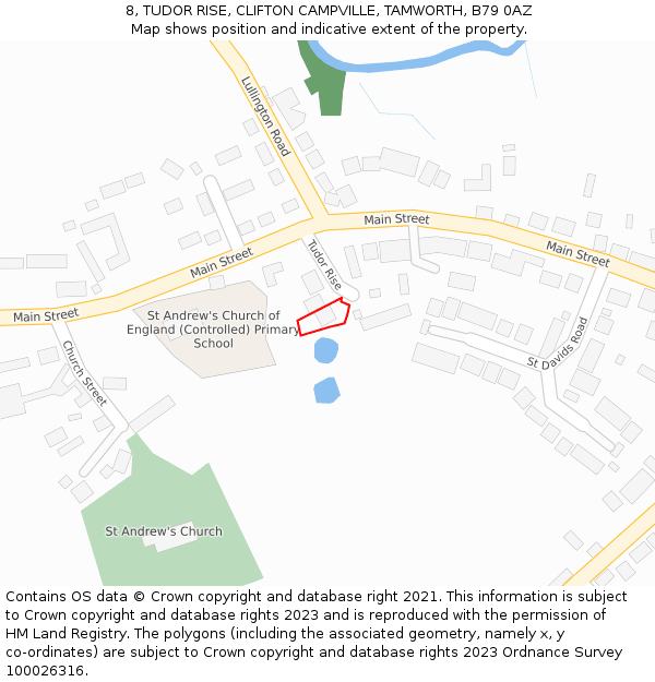 8, TUDOR RISE, CLIFTON CAMPVILLE, TAMWORTH, B79 0AZ: Location map and indicative extent of plot