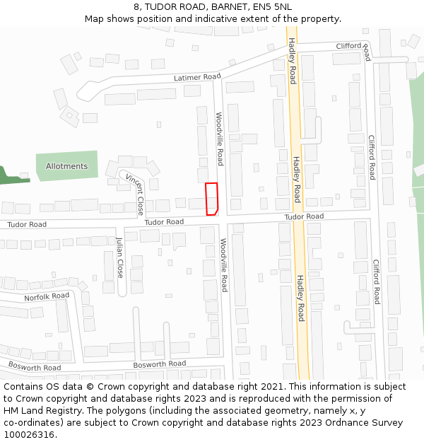 8, TUDOR ROAD, BARNET, EN5 5NL: Location map and indicative extent of plot