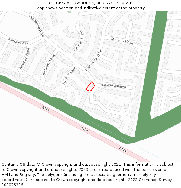 8, TUNSTALL GARDENS, REDCAR, TS10 2TR: Location map and indicative extent of plot