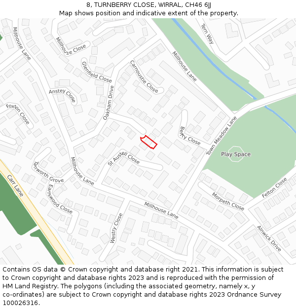 8, TURNBERRY CLOSE, WIRRAL, CH46 6JJ: Location map and indicative extent of plot