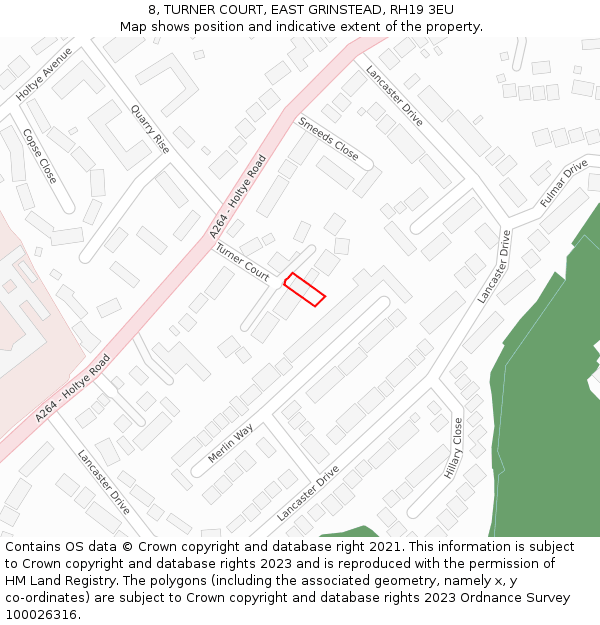 8, TURNER COURT, EAST GRINSTEAD, RH19 3EU: Location map and indicative extent of plot