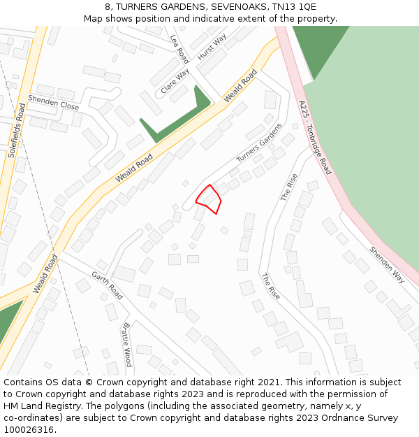 8, TURNERS GARDENS, SEVENOAKS, TN13 1QE: Location map and indicative extent of plot