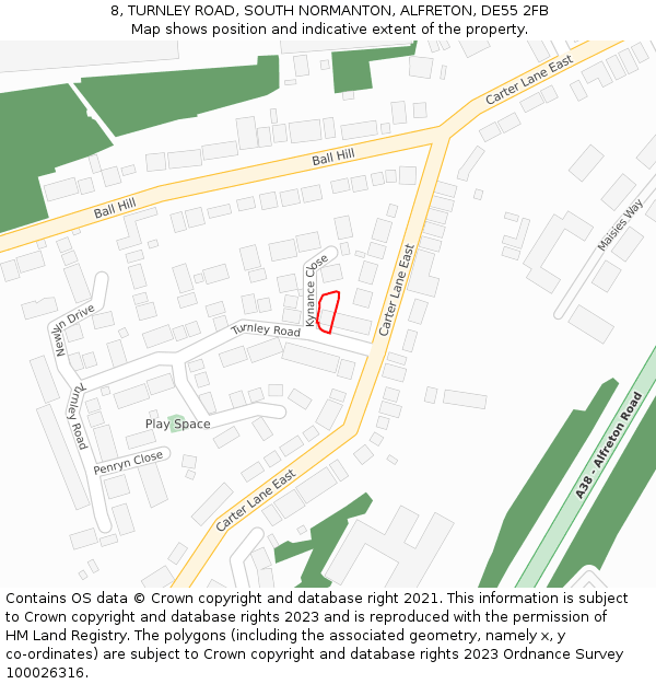 8, TURNLEY ROAD, SOUTH NORMANTON, ALFRETON, DE55 2FB: Location map and indicative extent of plot