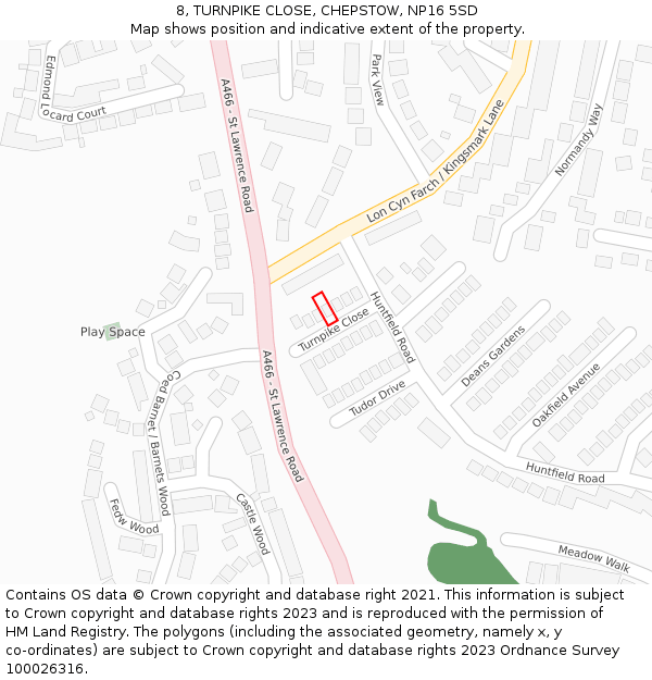 8, TURNPIKE CLOSE, CHEPSTOW, NP16 5SD: Location map and indicative extent of plot