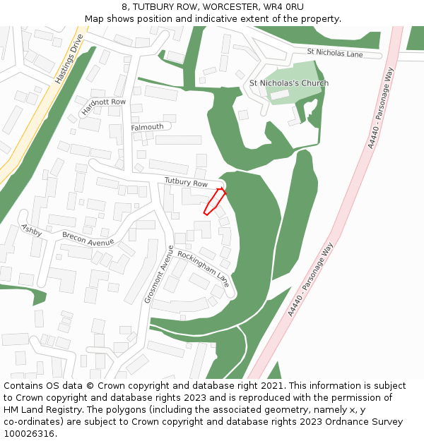 8, TUTBURY ROW, WORCESTER, WR4 0RU: Location map and indicative extent of plot