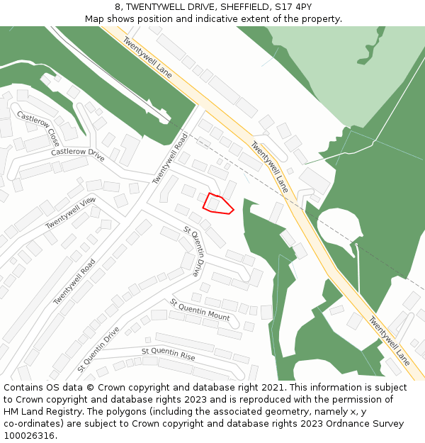 8, TWENTYWELL DRIVE, SHEFFIELD, S17 4PY: Location map and indicative extent of plot