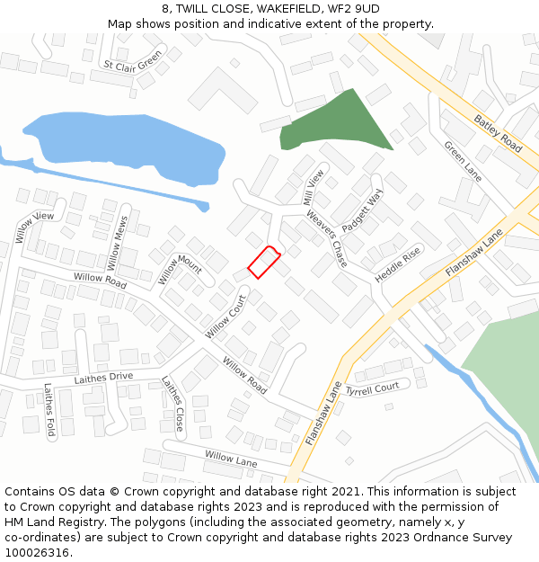 8, TWILL CLOSE, WAKEFIELD, WF2 9UD: Location map and indicative extent of plot