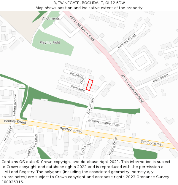 8, TWINEGATE, ROCHDALE, OL12 6DW: Location map and indicative extent of plot