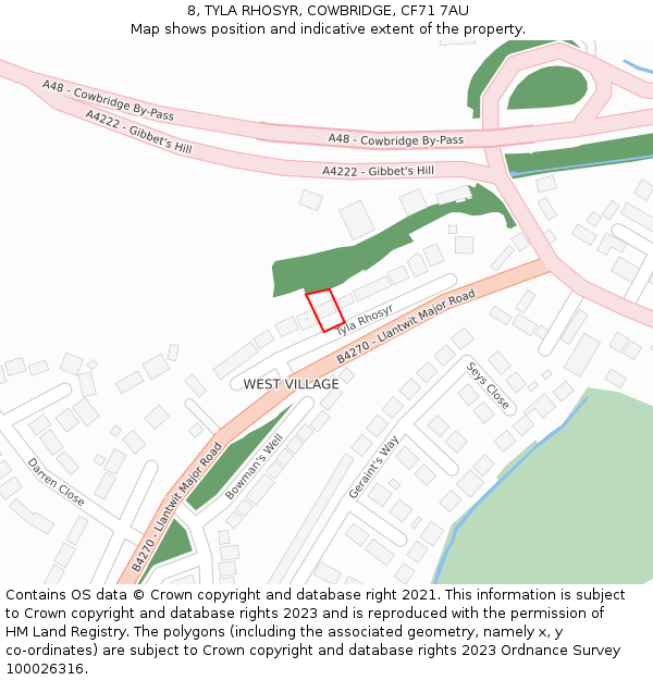 8, TYLA RHOSYR, COWBRIDGE, CF71 7AU: Location map and indicative extent of plot