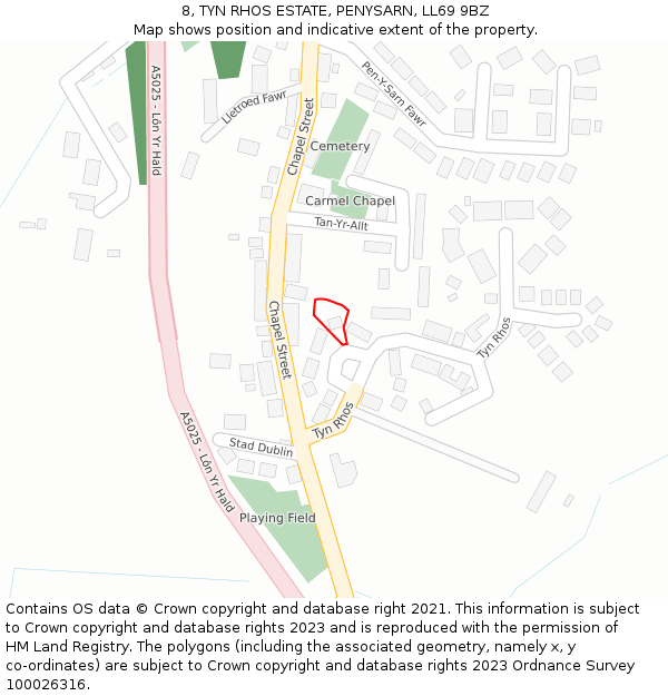 8, TYN RHOS ESTATE, PENYSARN, LL69 9BZ: Location map and indicative extent of plot
