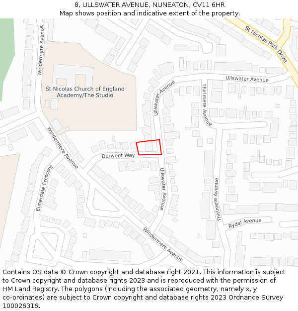 8, ULLSWATER AVENUE, NUNEATON, CV11 6HR: Location map and indicative extent of plot