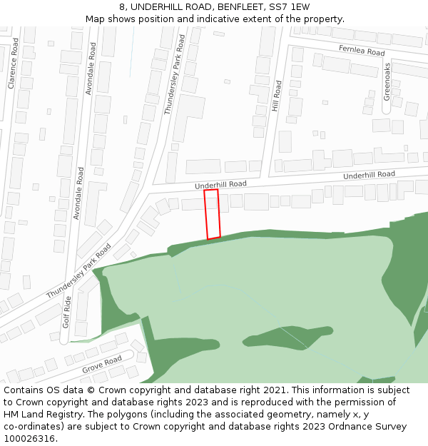 8, UNDERHILL ROAD, BENFLEET, SS7 1EW: Location map and indicative extent of plot