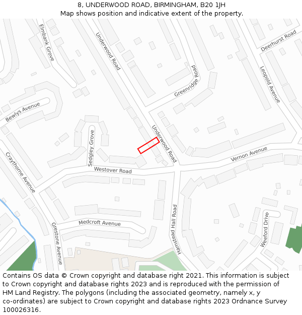 8, UNDERWOOD ROAD, BIRMINGHAM, B20 1JH: Location map and indicative extent of plot