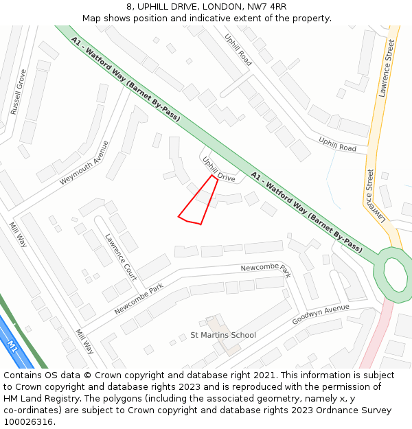 8, UPHILL DRIVE, LONDON, NW7 4RR: Location map and indicative extent of plot