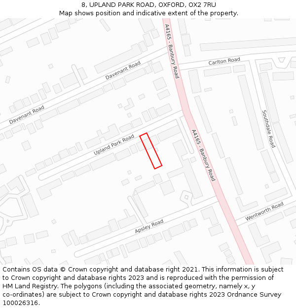 8, UPLAND PARK ROAD, OXFORD, OX2 7RU: Location map and indicative extent of plot