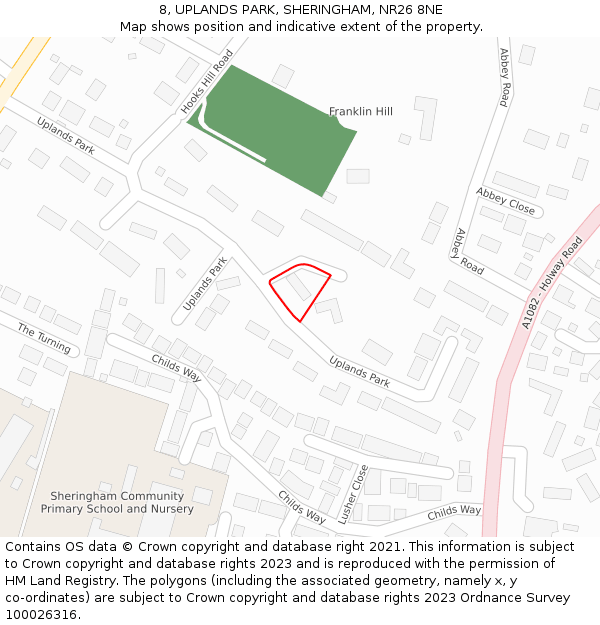 8, UPLANDS PARK, SHERINGHAM, NR26 8NE: Location map and indicative extent of plot