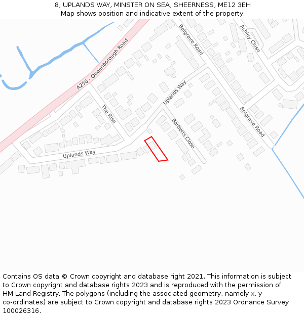 8, UPLANDS WAY, MINSTER ON SEA, SHEERNESS, ME12 3EH: Location map and indicative extent of plot