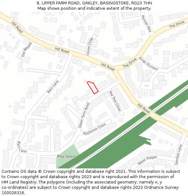 8, UPPER FARM ROAD, OAKLEY, BASINGSTOKE, RG23 7HN: Location map and indicative extent of plot