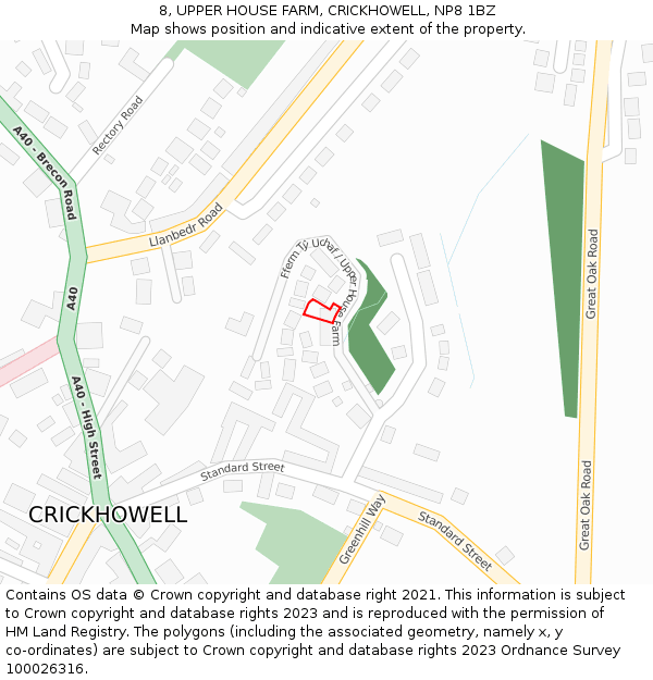 8, UPPER HOUSE FARM, CRICKHOWELL, NP8 1BZ: Location map and indicative extent of plot