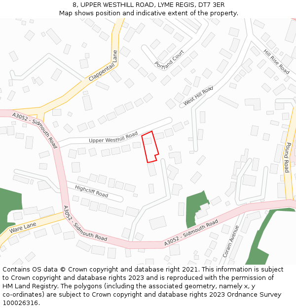 8, UPPER WESTHILL ROAD, LYME REGIS, DT7 3ER: Location map and indicative extent of plot