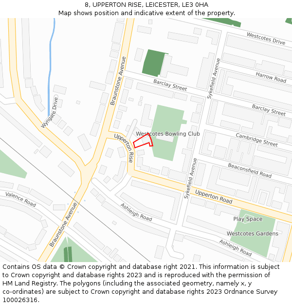 8, UPPERTON RISE, LEICESTER, LE3 0HA: Location map and indicative extent of plot