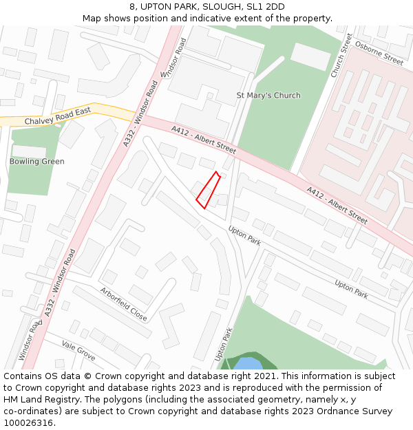 8, UPTON PARK, SLOUGH, SL1 2DD: Location map and indicative extent of plot