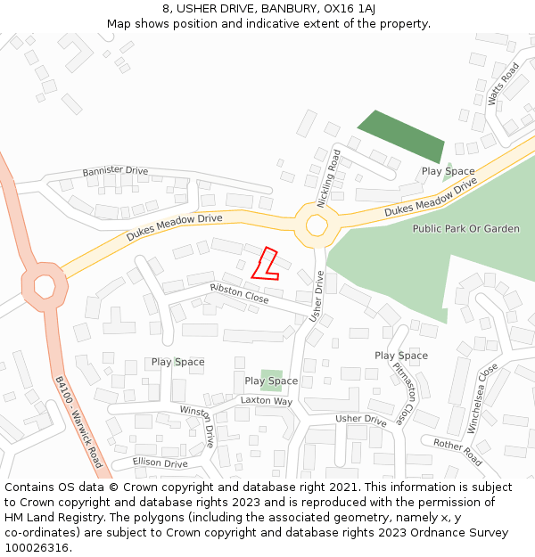 8, USHER DRIVE, BANBURY, OX16 1AJ: Location map and indicative extent of plot