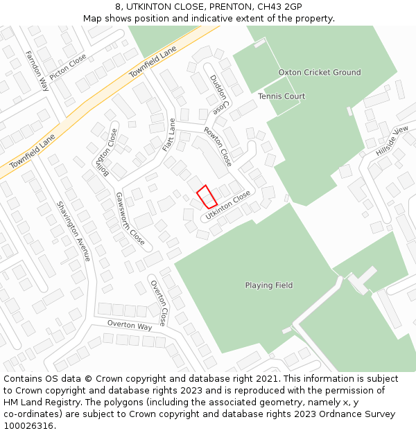 8, UTKINTON CLOSE, PRENTON, CH43 2GP: Location map and indicative extent of plot