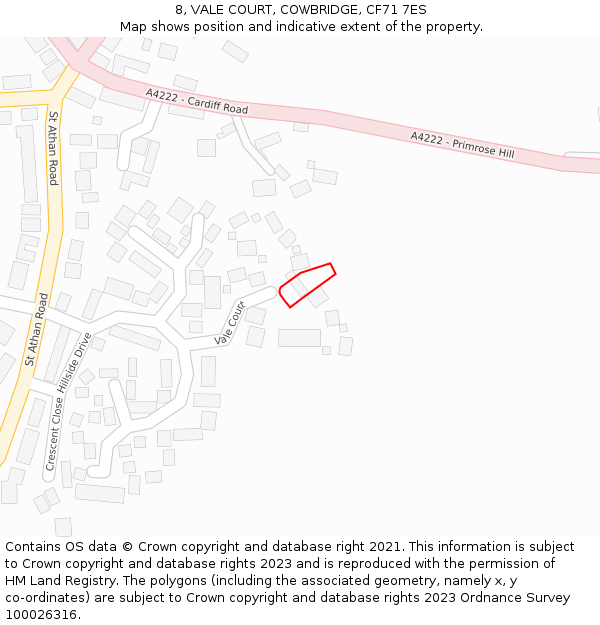 8, VALE COURT, COWBRIDGE, CF71 7ES: Location map and indicative extent of plot