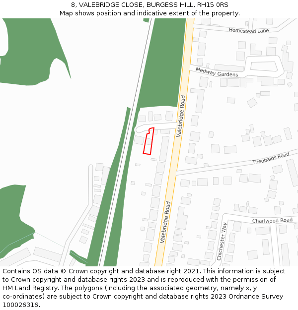 8, VALEBRIDGE CLOSE, BURGESS HILL, RH15 0RS: Location map and indicative extent of plot