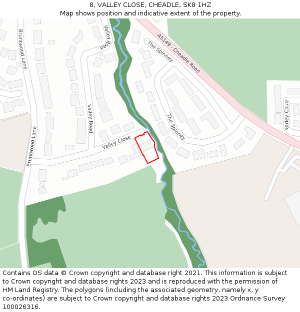 8, VALLEY CLOSE, CHEADLE, SK8 1HZ: Location map and indicative extent of plot