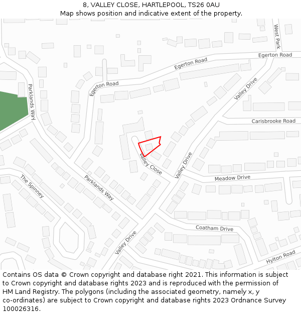 8, VALLEY CLOSE, HARTLEPOOL, TS26 0AU: Location map and indicative extent of plot