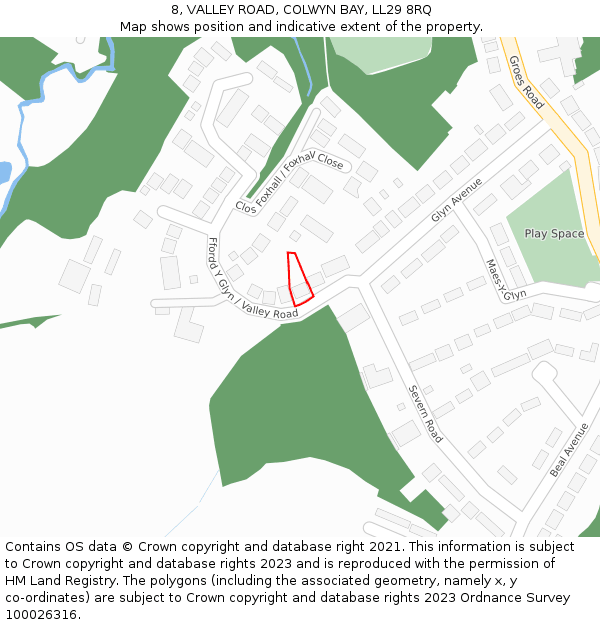 8, VALLEY ROAD, COLWYN BAY, LL29 8RQ: Location map and indicative extent of plot