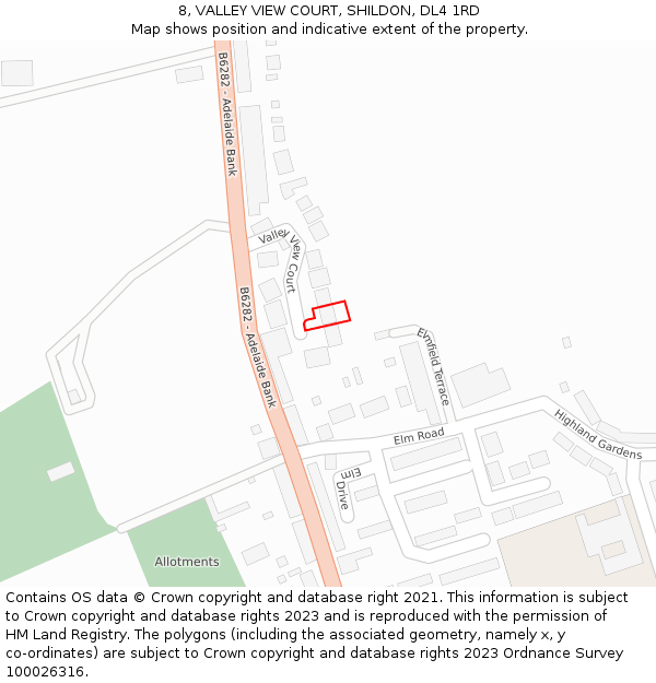 8, VALLEY VIEW COURT, SHILDON, DL4 1RD: Location map and indicative extent of plot