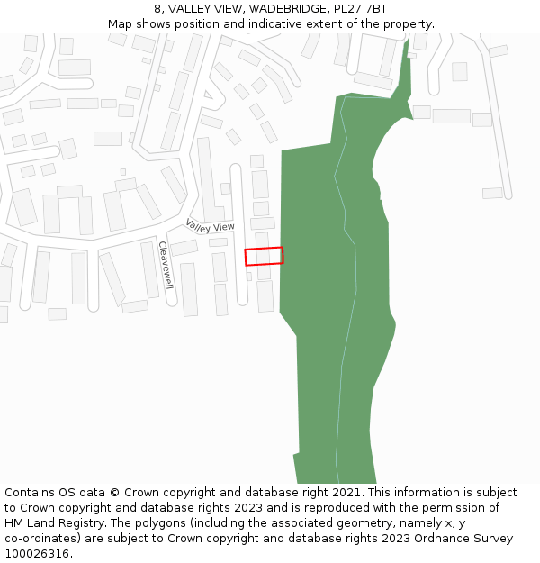 8, VALLEY VIEW, WADEBRIDGE, PL27 7BT: Location map and indicative extent of plot