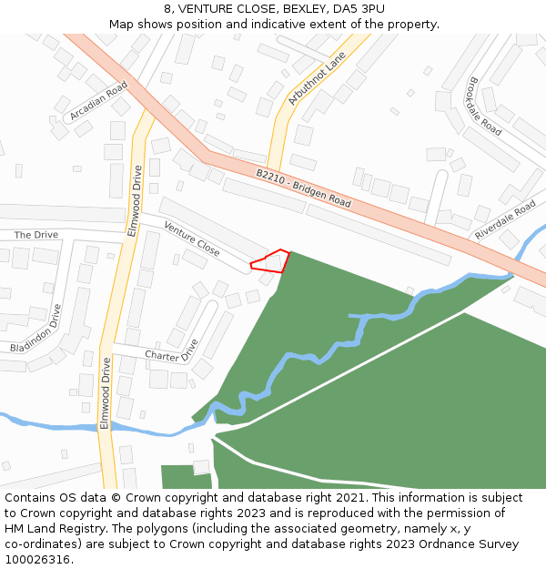 8, VENTURE CLOSE, BEXLEY, DA5 3PU: Location map and indicative extent of plot