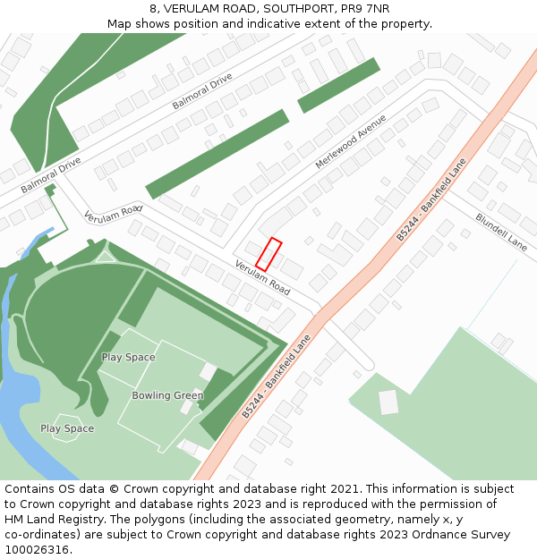 8, VERULAM ROAD, SOUTHPORT, PR9 7NR: Location map and indicative extent of plot