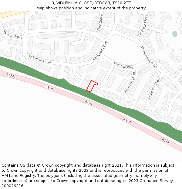 8, VIBURNUM CLOSE, REDCAR, TS10 2TZ: Location map and indicative extent of plot