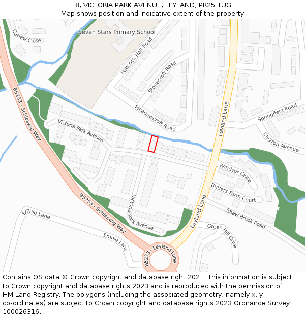 8, VICTORIA PARK AVENUE, LEYLAND, PR25 1UG: Location map and indicative extent of plot